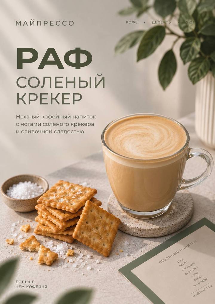 Раф «Солёный крекер» в стеклянной чашке рядом с крекерами и солью